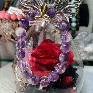 10MM Natural Amethyst Rabbit Hair Quartz Beaded Bracelet Reiki Crystal 6.25”